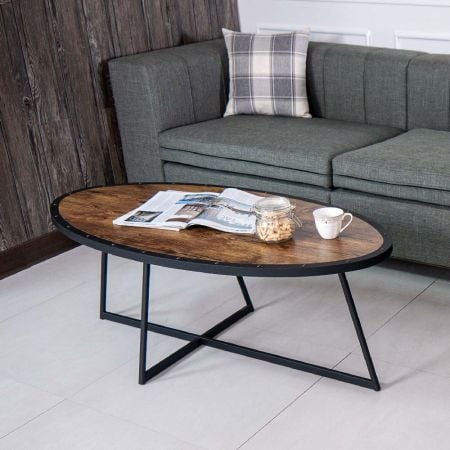 Dark Brown Oval Iron Coffee Table Side Table Set - Dark Brown Oval Iron Coffee Table Side Table Set